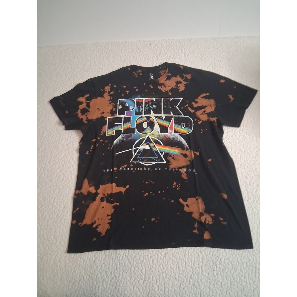 Pink Floyd Dark Side of the Moon Bleach Dye Graphic T-Shirt Mens Large Black